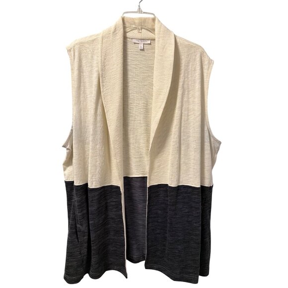 T By Talbots Womens Sleeveless Open Front Color Block Vest 2X Black & Cream - Picture 7 of 11